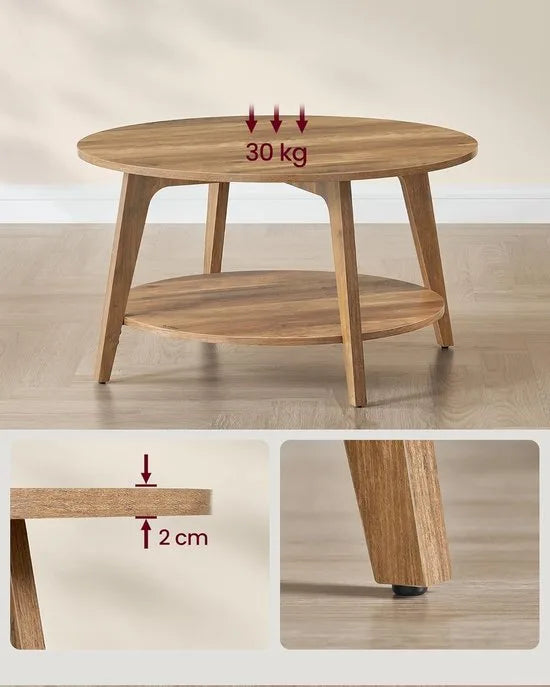 Furnstar Ronde Salontafel – Woonkamertafel met 2 Niveaus – Salontafel voor Woonkamer – Ø 80 cm – 45 cm Hoog – Eenvoudig te Monteren – Honingbruin – LCT243K41