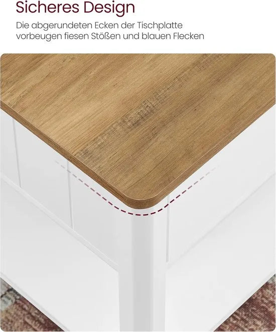 Furnstar Salontafel 80x80x45 cm – Met 2 Grote Lades & Open Vak – Veel Opbergruimte – Maritieme Stijl – Walnootbruin/Wit