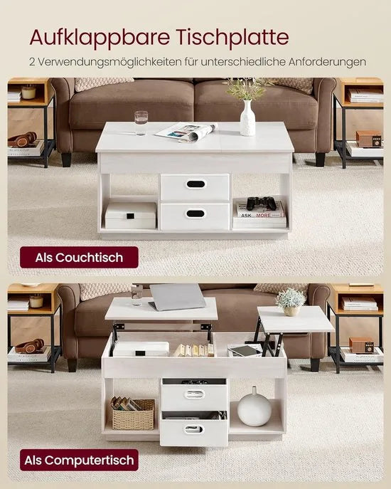 FurnStar – Salontafel – In hoogte verstelbaar – 2 laden & verborgen vakken – Moderne koffietafel – 50 x 100 x 48/62,3 cm – Havermoutbeige