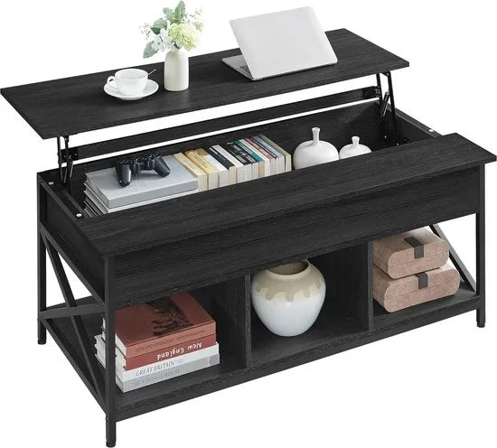 FurnStar - Salontafel - In Hoogte Verstelbare Woonkamertafel - Koffietafel - Open En Verborgen Opbergruimte - 60 X 100 X (48-62) Cm - Vintage Bruin-Zwart – Antraciet grijs-zwart 60 x 120