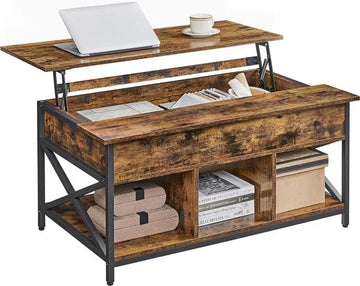 FurnStar - Salontafel - In Hoogte Verstelbare Woonkamertafel - Koffietafel - Open En Verborgen Opbergruimte - 60 X 100 X (48-62) Cm - Vintage Bruin-Zwart