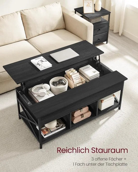 FurnStar - Salontafel - In Hoogte Verstelbare Woonkamertafel - Koffietafel - Open En Verborgen Opbergruimte - 60 X 100 X (48-62) Cm - Vintage Bruin-Zwart – Antraciet grijs-zwart 60 x 120