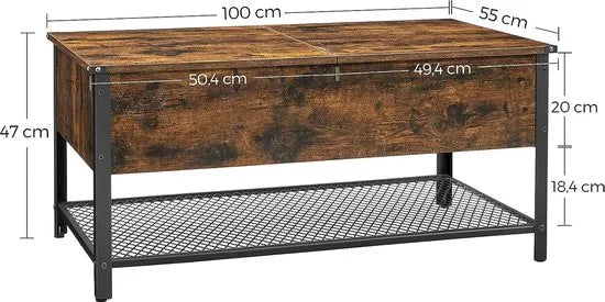 FurnStar - Salontafel - Opbergtafel - 100x55x47cm – Bruin