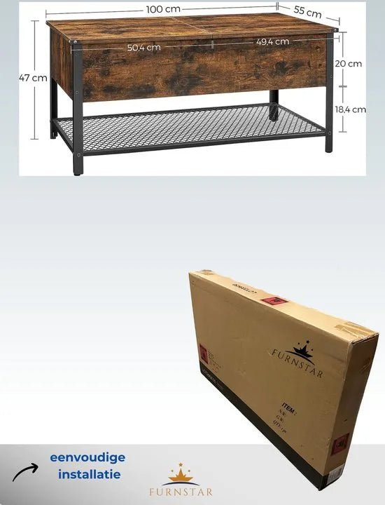 FurnStar - Salontafel - Opbergtafel - 100x55x47cm – Bruin