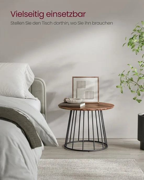 Furnstar Salontafel - Set van 2 - Ronde Bijzettafels - Modern Design - Stalen Frame - Vintage Bruin - Voor Woonkamer en Slaapkamer - LCT045K01 – Walnootkleur