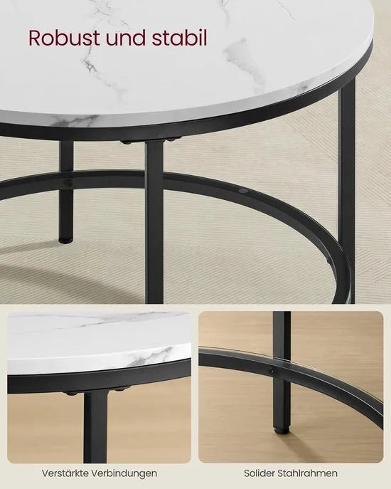 FurnStar – Salontafel – Woonkamertafel met glasplaat – Moderne banktafel met veel opbergruimte – Eenvoudige montage – 65 cmx46 cm -Marmerwit/Inktzwart –