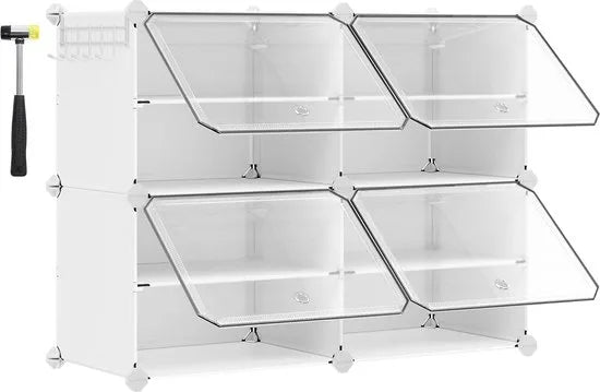 FurnStar - Schoenenbank - 30 x 40 x 30 cm - Schoenenrek met 4 vakken, Schoenen Rek - Schoenenrek Wit - Stalen frame, Plastic