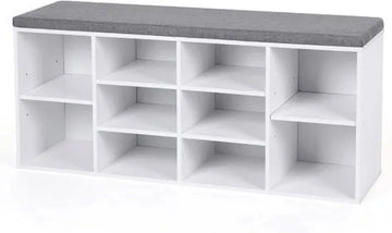 FurnStar - Schoenenbank Met Kussen - Opbergbank Met Gevoerde Zitting - Halbank Met 10 Compartimenten - Voor Slaapkamer - 104x30x48 cm - Wolkenwit En Duifgrijs