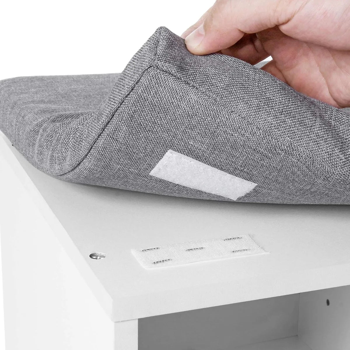 FurnStar - Schoenenbank Met Kussen - Opbergbank Met Gevoerde Zitting - Halbank Met 10 Compartimenten - Voor Slaapkamer - 104x30x48 cm - Wolkenwit En Duifgrijs