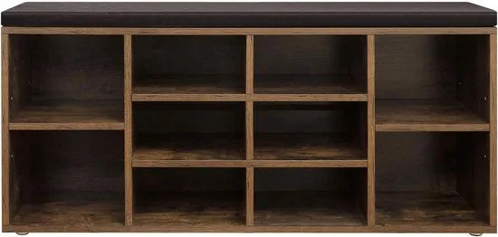 Furnstar Schoenenbank – Opbergbank met Gevoerde Zitting – Entreebank met 10 Vakken – 30 x 104 x 48 cm – Rustiek Bruin & Kastanjebruin