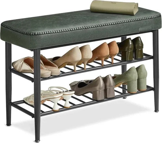 FurnStar Schoenenbank – Zitbank – Entreebank met Opbergruimte – Kunstleer met Stiksels – Jaren ’60 Moderne Stijl – Tot 135 kg – 30 x 80 x 50 cm – Inktzwart – Groen