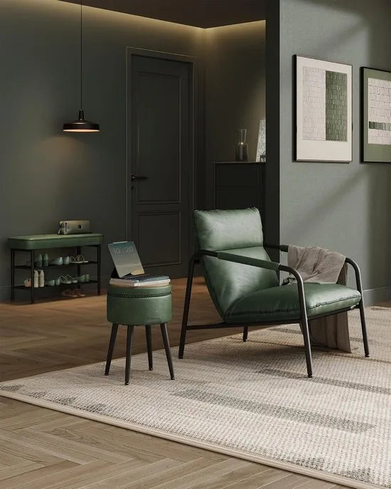 FurnStar Schoenenbank – Zitbank – Entreebank met Opbergruimte – Kunstleer met Stiksels – Jaren ’60 Moderne Stijl – Tot 135 kg – 30 x 80 x 50 cm – Inktzwart – Groen