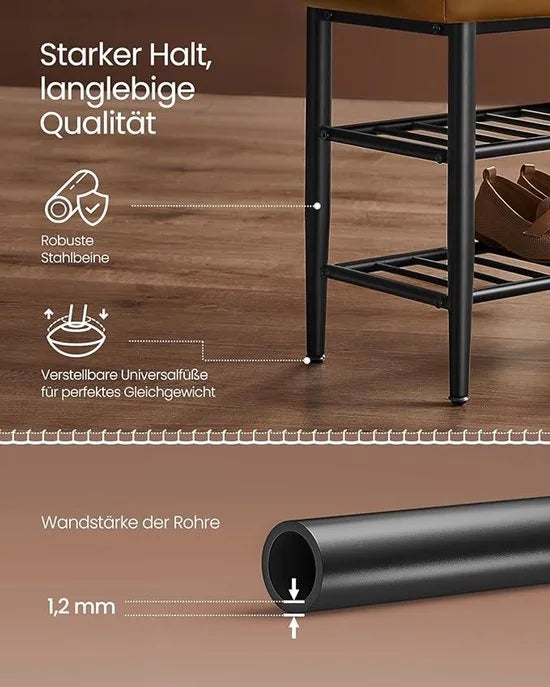FurnStar Schoenenbank – Zitkist en Zitbank – Entreebank met Opbergruimte – Kunstleer met Stiksels – Jaren ’60 Moderne Stijl – Tot 135 kg – 30 x 80 x 50 cm – Bruin – 30 x 100 x 50cm