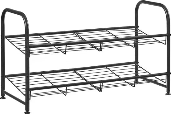 FurnStar - Schoenenrek - 2-laags stapelbaar schoenenrek - metalen schoenenorganizer met verstelbare platte of schuine planken - 68,5 x 27,5 x 49,5 cm - zwart – 27.5 x 68.5 x 37cm