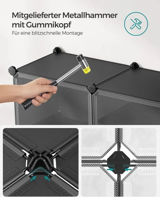 FurnStar - Schoenenrek met 10 vakken - schoenenkast - 30 x 40 x 30 cm per vak - smal - met deuren - stalen frame - kunststof - voor hal - slaapkamer - entree - wit – Zwart