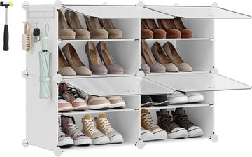 FurnStar - Schoenenrek met 4 vakken - schoenenkast - 30 x 40 x 30 cm per vak - smal - met deuren - stalen frame - kunststof - voor hal - slaapkamer - entree - wit