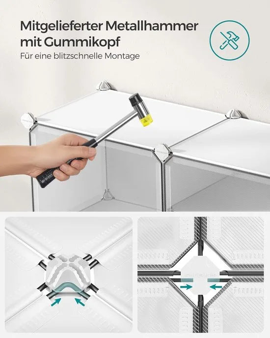 FurnStar - Schoenenrek met 6 vakken - schoenenkast - 30 x 40 x 30 cm per vak - smal - met deuren - stalen frame - kunststof - voor hal - slaapkamer - entree - wit