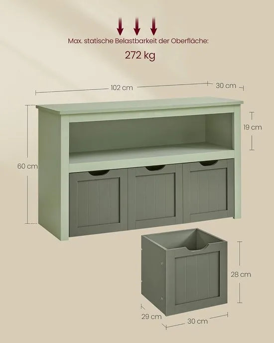 Furnstar - Schoenenrek – Ruimtebesparend, Stabiel en Verstelbaar – met wielen - Ideaal voor Woonkamer, Hal & Slaapkamer - Schoenenrek hout – 30 x 102 x 60 cm – Zandbeige – Groen