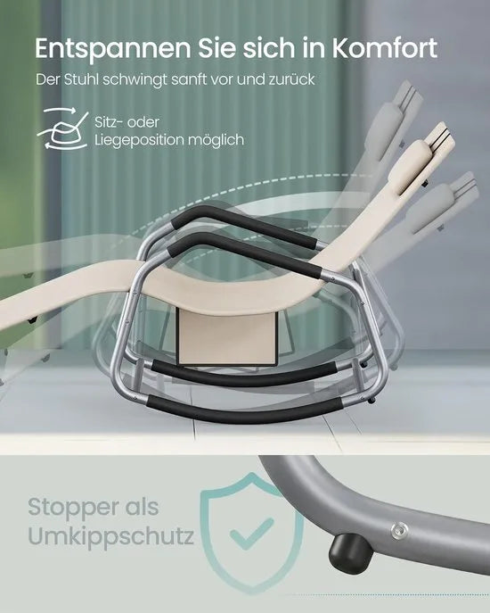 Furnstar Schommelstoel Ligstoel – Verstelbare Hoofdsteun – Kantelbeveiliging – Donkergrijs – Beige