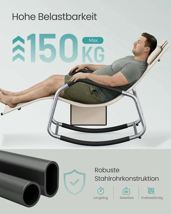Furnstar Schommelstoel Ligstoel – Verstelbare Hoofdsteun – Kantelbeveiliging – Donkergrijs – Beige