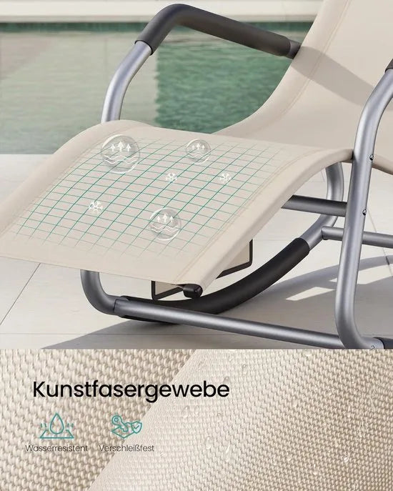 Furnstar Schommelstoel Ligstoel – Verstelbare Hoofdsteun – Kantelbeveiliging – Donkergrijs – Beige