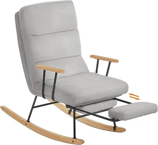 Furnstar Schommelstoel met Voetensteun – Verstelbare Relaxstoel – Fleece Bekleding – 4 Standen – Tot 160 kg – Crèmewit – Grijs