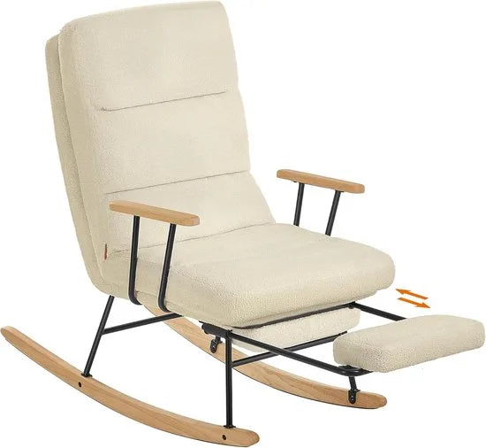 Furnstar Schommelstoel met Voetensteun – Verstelbare Relaxstoel – Fleece Bekleding – 4 Standen – Tot 160 kg – Crèmewit – Camelbruin