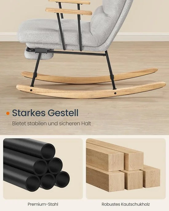 Furnstar Schommelstoel met Voetensteun – Verstelbare Relaxstoel – Fleece Bekleding – 4 Standen – Tot 160 kg – Crèmewit – Grijs