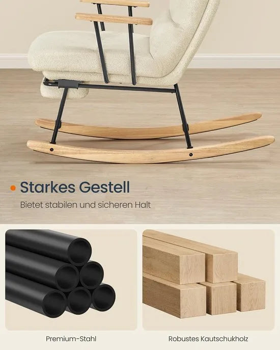 Furnstar Schommelstoel met Voetensteun – Verstelbare Relaxstoel – Fleece Bekleding – 4 Standen – Tot 160 kg – Crèmewit – Camelbruin