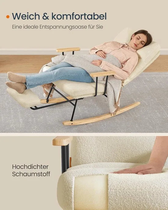 Furnstar Schommelstoel met Voetensteun – Verstelbare Relaxstoel – Fleece Bekleding – 4 Standen – Tot 160 kg – Crèmewit – Camelbruin