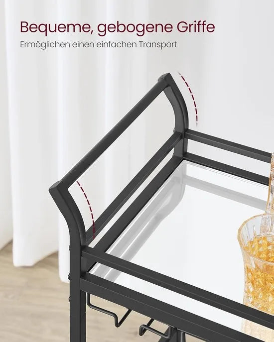 FurnStar - Serveerwagen - 3 niveaus - rolwagen - met wieltjes - handgrepen - spiegelglazen planken - voor kleine ruimtes - keuken - eetkamer - bar - 30 x 46,8 x 92 cm - goudkleurig – Zwart