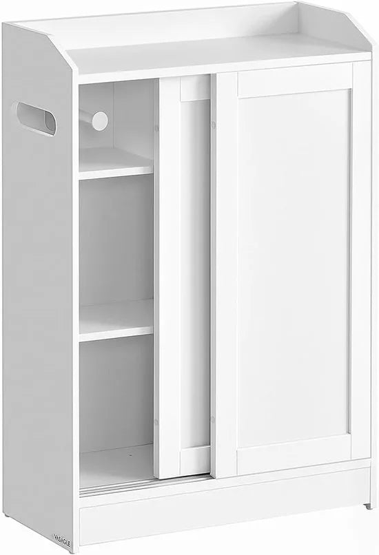 Furnstar Smalle Badkamerkast – Toiletkast met Toiletrolhouder en Borstelvak – Schuifdeuren – Verstelbare Planken – 20 x 60 x 80 cm – Cloud White