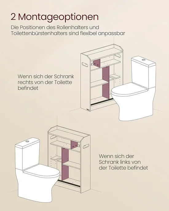 Furnstar Smalle Badkamerkast – Toiletkast met Toiletrolhouder en Borstelvak – Schuifdeuren – Verstelbare Planken – 20 x 60 x 80 cm – Cloud White