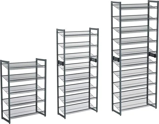 Furnstar Stapelbaar schoenenrek - 5 laags schoenenorganizer - Metalen schoenenplank met verstelbare platte of schuine planken - Beschermrails - 30.5 x 74 x 103.8 cm - Biedt plaats aan 15 - 20 paar - Z – Grijs