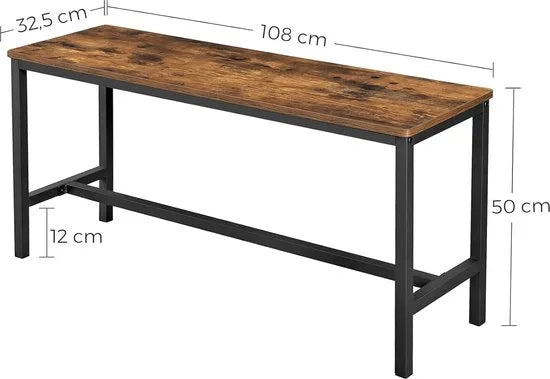 FurnStar Tafelbanken Set van 2 – Industriële Binnenbanken met Duurzaam Metalen Frame – 108 x 32,5 x 50 cm – Voor Keuken, Eetkamer of Woonkamer – Rustiek Bruin