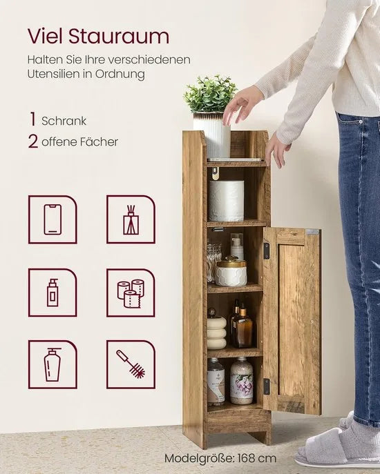 FurnStar – Toiletkast – Smalle badkamerkast met verstelbare planken – Ruimtebesparend badkamerrek – Eenvoudige montage - 80 cm – Honing Bruin –