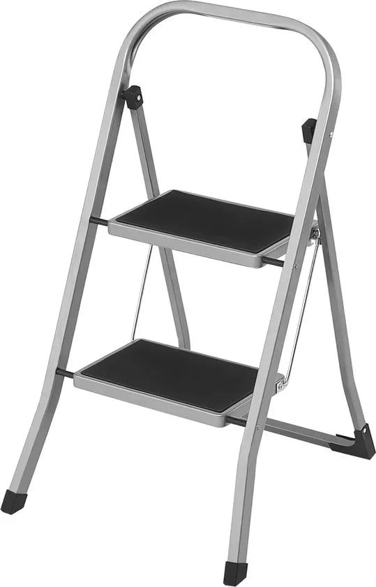 FurnStar - Trapladder - 2-Stapsladder - Vouwladder - Veiligheidsslot - Ruimtebesparende Opslag - Draagvermogen tot 150 kg - Duifgrijs