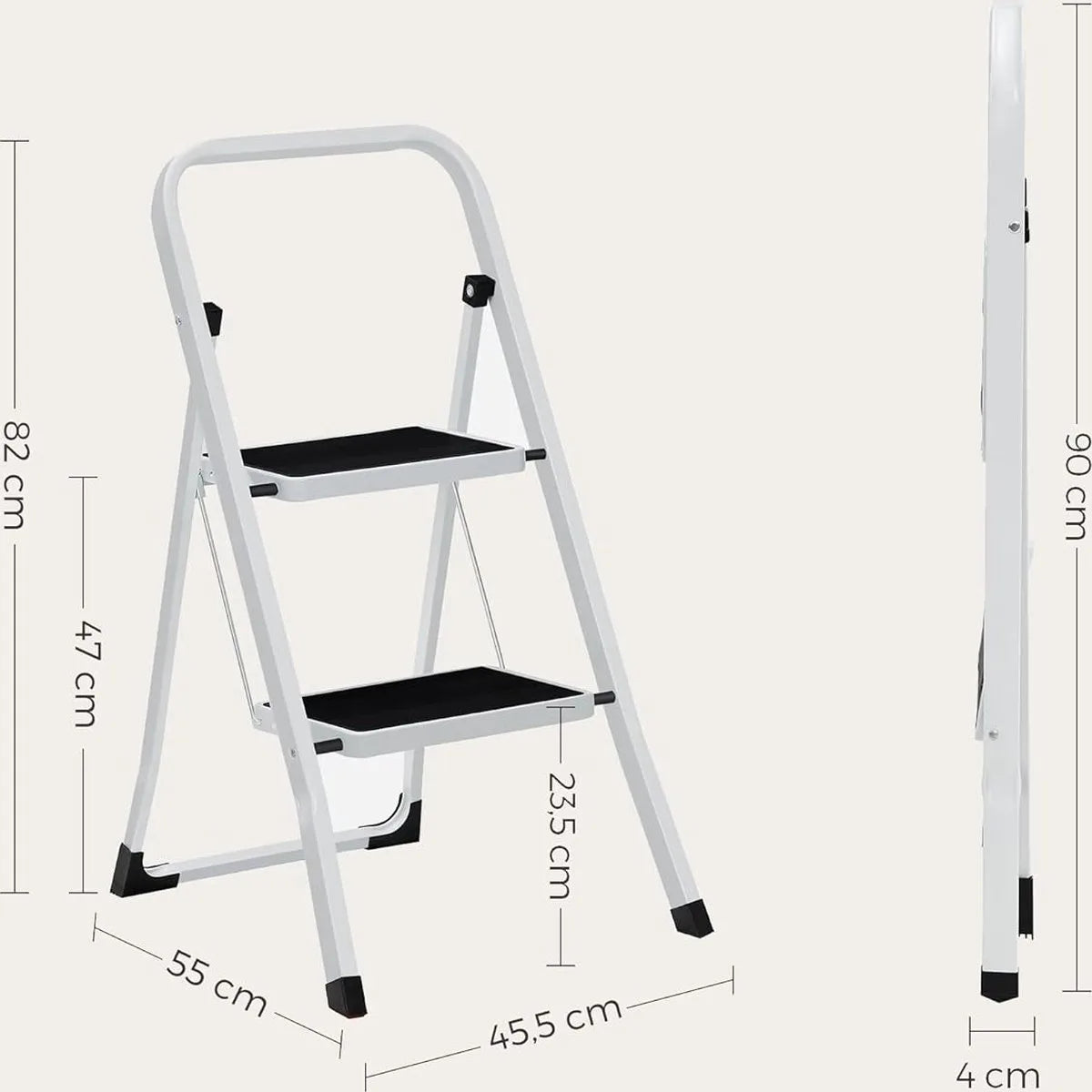 FurnStar - Trapladder - 2-Stapsladder - Vouwladder - Veiligheidsslot - Ruimtebesparende Opslag - Draagvermogen tot 150 kg - Duifgrijs – Wit