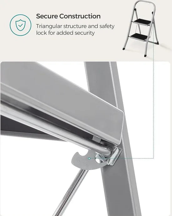FurnStar - Trapladder - 2-Stapsladder - Vouwladder - Veiligheidsslot - Ruimtebesparende Opslag - Draagvermogen tot 150 kg - Duifgrijs