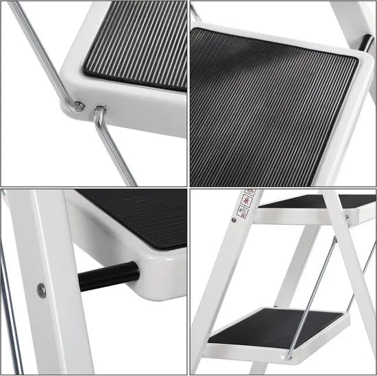FurnStar - Trapladder - 2-Stapsladder - Vouwladder - Veiligheidsslot - Ruimtebesparende Opslag - Draagvermogen tot 150 kg - Wit