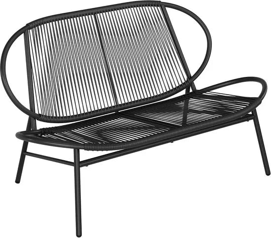 Furnstar - Tuinbank 2-zits balkonbank tuinmeubelen van PE-rotan tuinstoel met rugleuning 70 x 138.5 x 79 cm voor terras tuin balkon outdoor inktzwart GGF0026B01