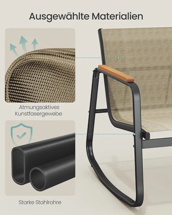 Furnstar Tuinmeubelset – Balkonset- Terras meubel - Kunstvezelweefsel -3-delig – 2 Schommelstoelen + Tafel – Weerbestendig – Geelbruin