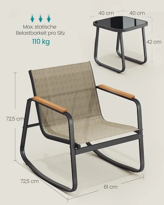 Furnstar Tuinmeubelset – Balkonset- Terras meubel - Kunstvezelweefsel -3-delig – 2 Schommelstoelen + Tafel – Weerbestendig – Geelbruin