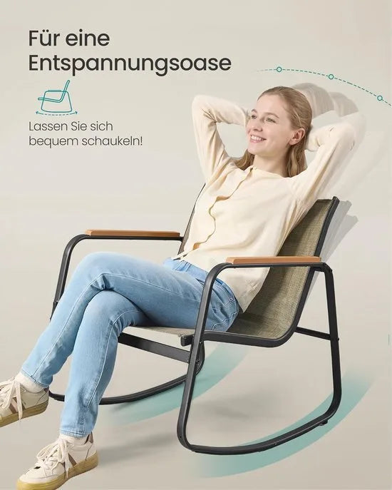 Furnstar Tuinmeubelset – Balkonset- Terras meubel - Kunstvezelweefsel -3-delig – 2 Schommelstoelen + Tafel – Weerbestendig – Geelbruin