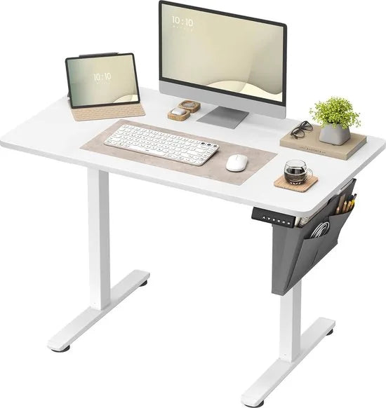 FurnStar Verstelbaar Bureau – Elektrisch In Hoogte Verstelbaar – Bureau Tafel met Geheugenfunctie voor 4 Hoogtes – Voor Thuiskantoor of Werkkamer – 60 x 110 x (72-120) cm – Wit