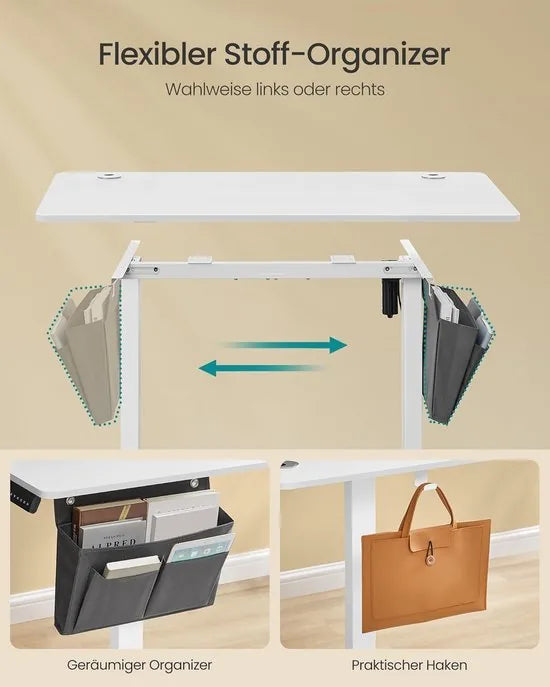 FurnStar Verstelbaar Bureau – Elektrisch In Hoogte Verstelbaar – Bureau Tafel met Geheugenfunctie voor 4 Hoogtes – Voor Thuiskantoor of Werkkamer – 60 x 110 x (72-120) cm – Wit