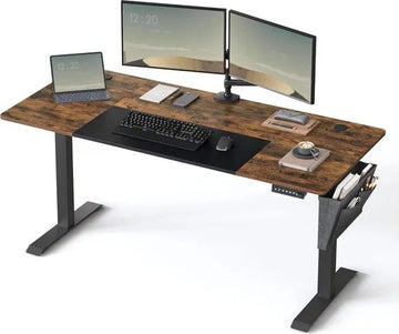 FurnStar - Verstelbaar bureau - In hoogte verstelbaar bureau elektrisch - bureau tafel - verstelbaar bureau elektrisch - , 70 x 160 x (72-120) cm - geheugenfunctie voor 4 hoogtes - voor thuiskantoor - werkkamer - vintage bruin + basiszwart