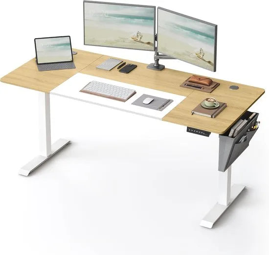 FurnStar - Verstelbaar bureau - In hoogte verstelbaar bureau elektrisch - bureau tafel - verstelbaar bureau elektrisch - 60 x 120 x (72-120) cm - geheugenfunctie voor 4 hoogtes - voor thuiskantoor - w – Pastelgeel + basiswit 70 x 160