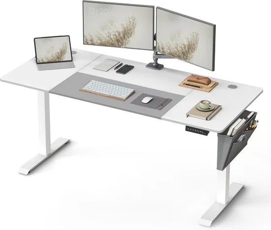 FurnStar - Verstelbaar bureau - In hoogte verstelbaar bureau elektrisch - bureau tafel - verstelbaar bureau elektrisch - 60 x 120 x (72-120) cm - geheugenfunctie voor 4 hoogtes - voor thuiskantoor - w – Basiswit + duifgrijs 70 x 160