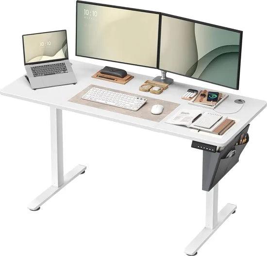 FurnStar - Verstelbaar bureau - In hoogte verstelbaar bureau elektrisch - bureau tafel - verstelbaar bureau elektrisch - 60 x 120 x (72-120) cm - geheugenfunctie voor 4 hoogtes - voor thuiskantoor - w – Wolkenwit 60 x 140